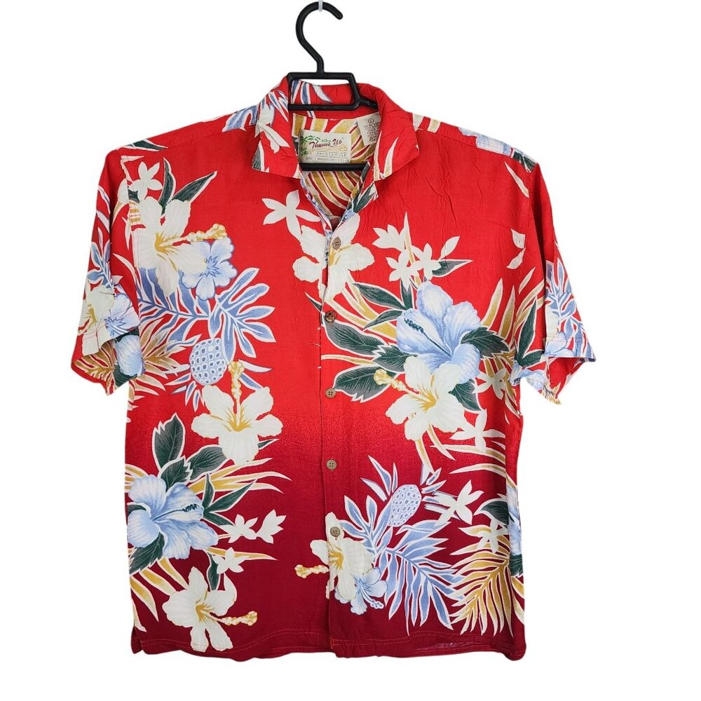 Mens Red Thums Up for Him Floral Hawaiian Shirt Button Down Short Sleeve Size L